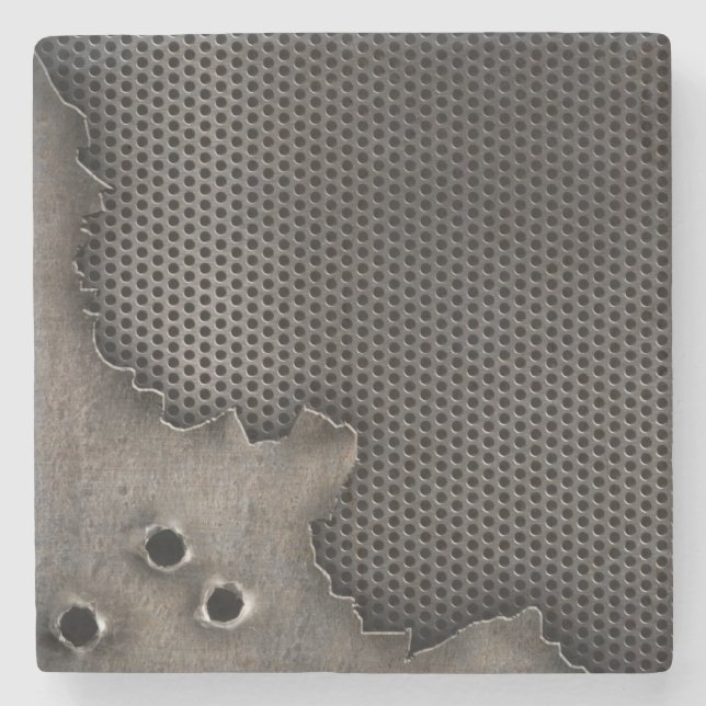 Metall mit Einschusslochhintergrund Steinuntersetzer (Vorderseite)