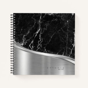 Metall- und Glitter-Marmorwelle Schwarz Silber ID8 Notizbuch