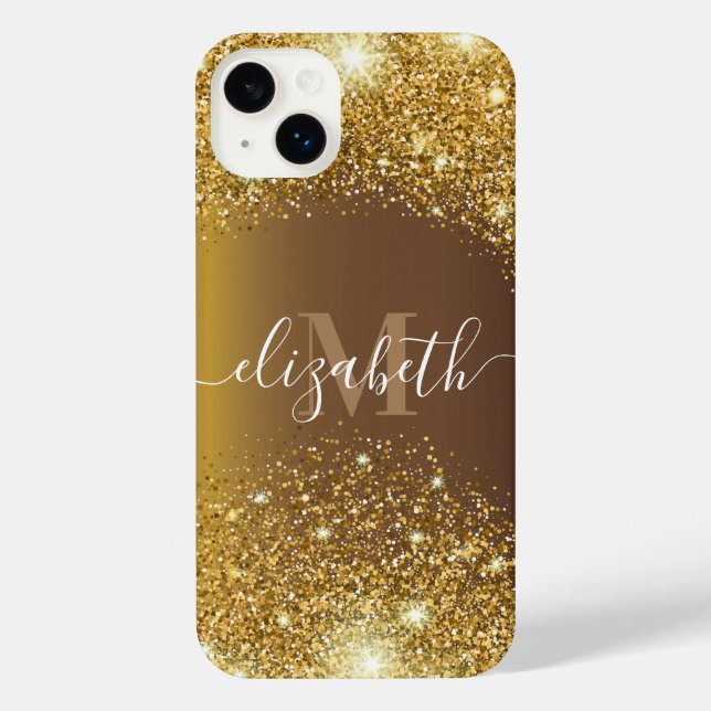 Metall und Goldener Glitzer iPhone 14 Plus Hülle (Rückseite)