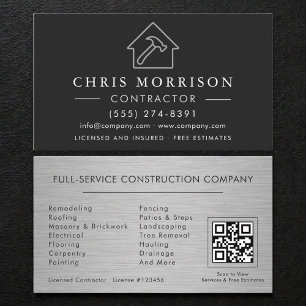Metallbau-Konstruktion Schwarz Silber QR-Code Visitenkarte
