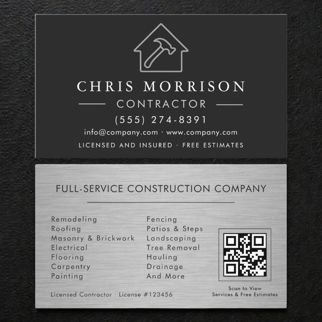 Metallbau-Konstruktion Schwarz Silber QR-Code Visitenkarte (Von Creator hochgeladen)