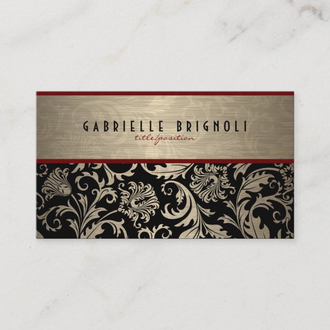Metallbeige und schwarze Damasken Design 2 Visitenkarte (Vorderseite)