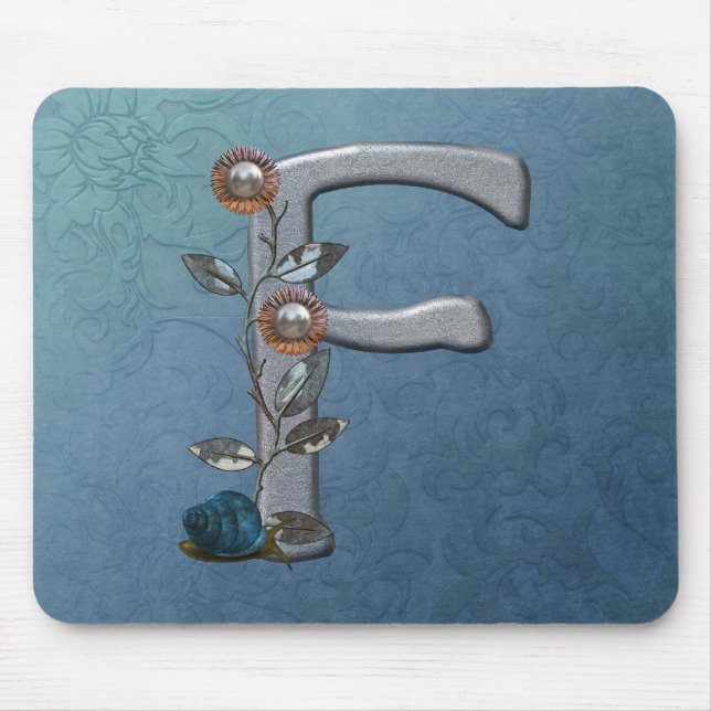 MetallBlumen-Monogramm F Mousepad (Vorne)
