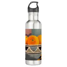 Metallflasche mit Orangen