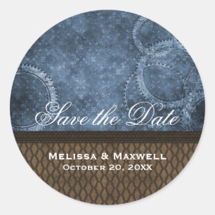 Metallgetriebe Save the Date Aufkleber, blau Runder Aufkleber