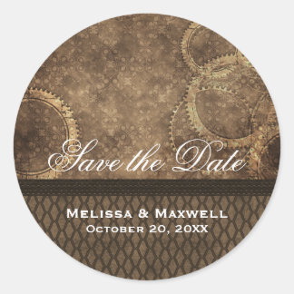 Metallgetriebe Save the Date Aufkleber, braun Runder Aufkleber