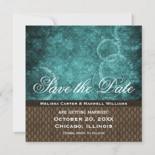 Metallgetriebe Save the Date einladen, Aquamarin Einladung