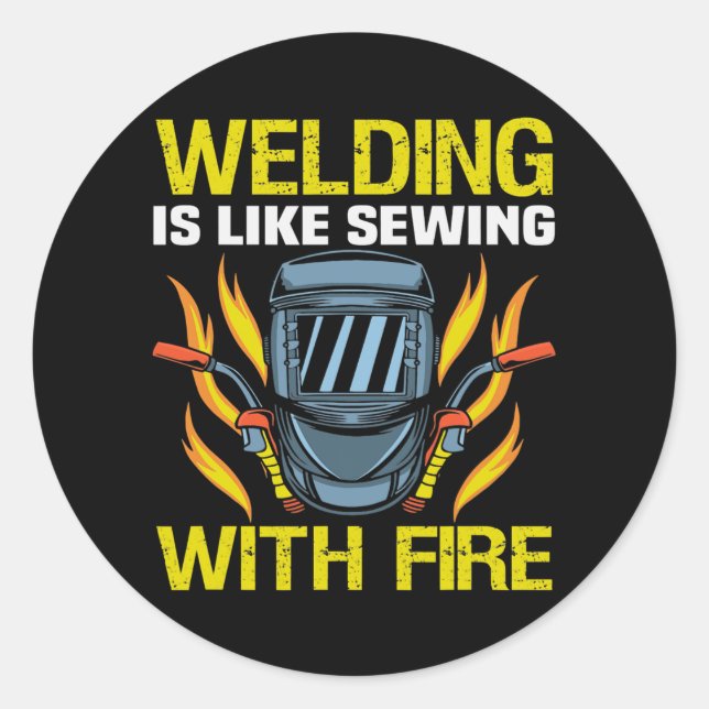 Metallhandwerker Meme Welding ist wie Nähen mit Runder Aufkleber (Vorderseite)