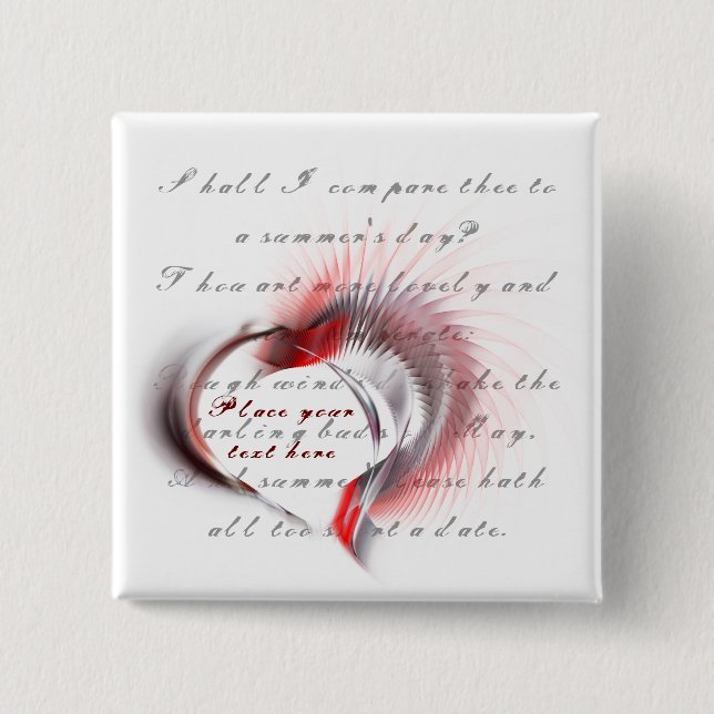 Metallherz mit Shakespeares Sonnet 18 Button (Vorderseite)