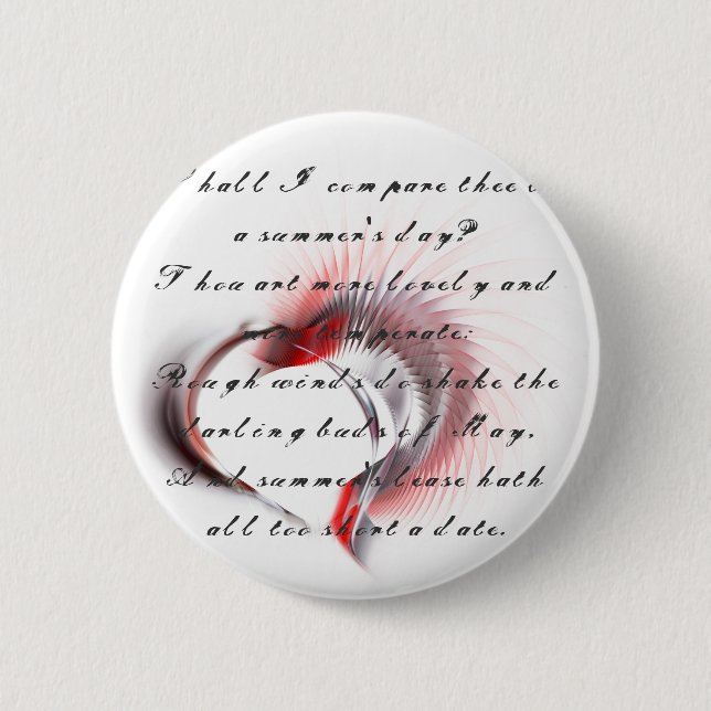 Metallherz mit Shakespeares Sonnet 18 Button (Vorderseite)