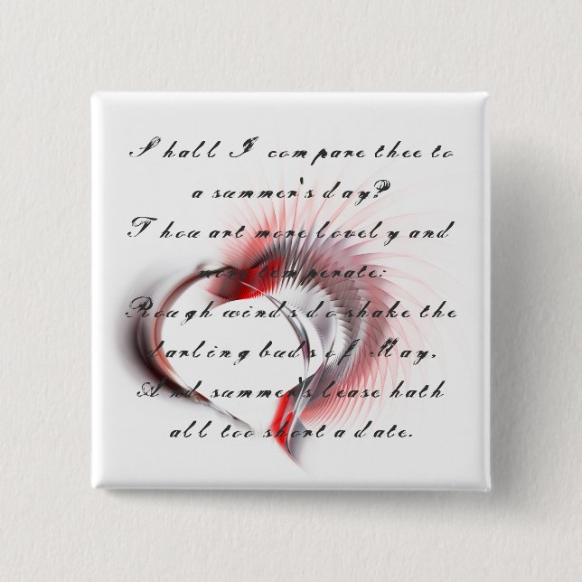 Metallherz mit Shakespeares Sonnet 18 Button (Vorderseite)
