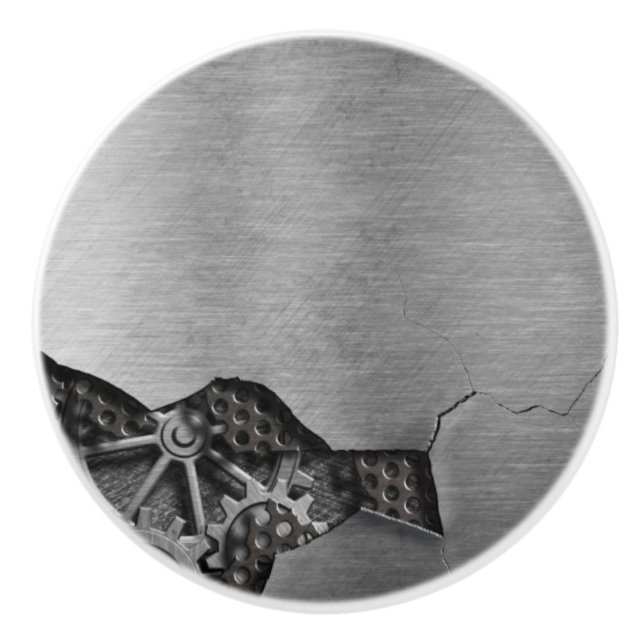 Metallhintergrund mit mechanischem Schaden Keramikknauf (Vorderseite)