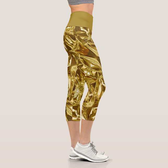 Metallic Abstract 101 Deep Gold Capri Leggings (Droite)