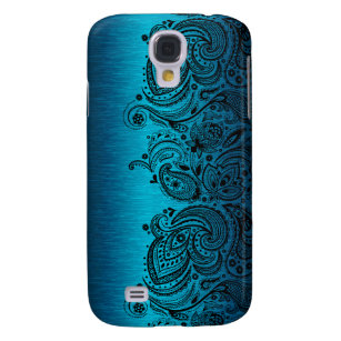 Metallic Aqua Blue mit Black Paisley Lace Galaxy S4 Hülle