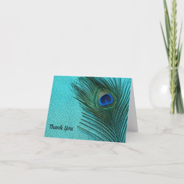 Metallic Aqua Peacock Wedding Vielen Dank an Ihre  Dankeskarte (Vorderseite)