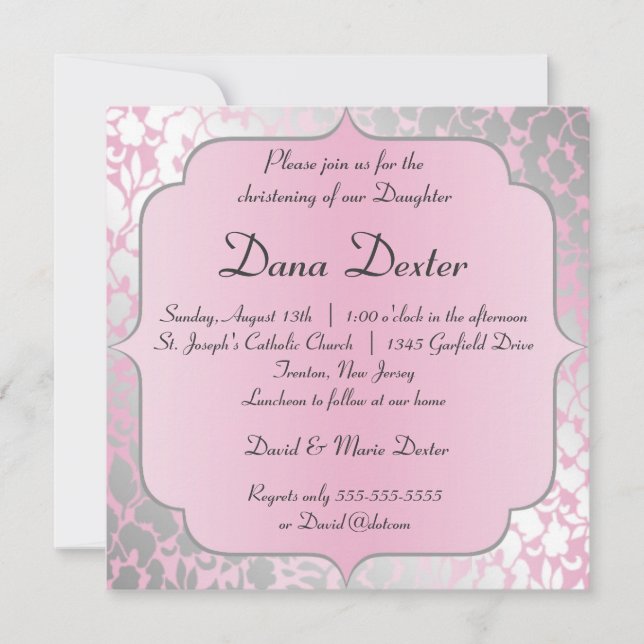 Metallic Baby Pink Taufe Einladung (Vorderseite)