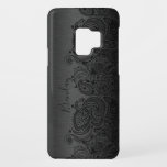 Metallic Black & Elegant Black Paisley Lace Case-Mate Samsung Galaxy S9 Hülle<br><div class="desc">Schwarz,  dunkelgrau,  metallischer Hintergrund,  gebürstetes Aluminium,  mit schwarzem Blumenpaisley Spitze. Anpassbare und optionale Monogramm</div>