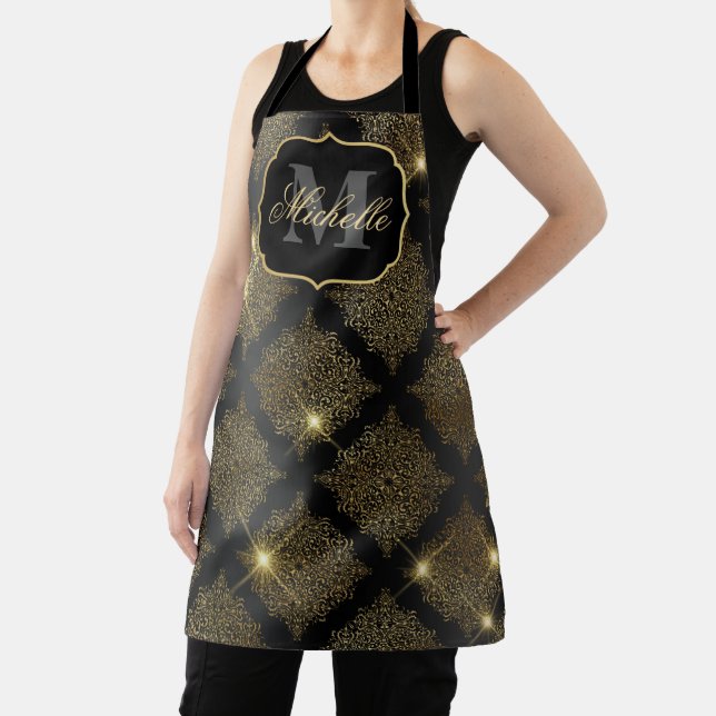 Metallic Black & Gold Glitzer Glam Filigree Schürze (InSitu)