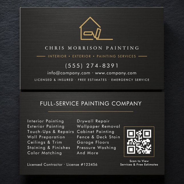 Metallic Black Gold Painter Painting QR Code Visitenkarte (Von Creator hochgeladen)