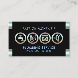 Metallic Blue Plumber Logo Tabs Plumbing Visitenkarte
