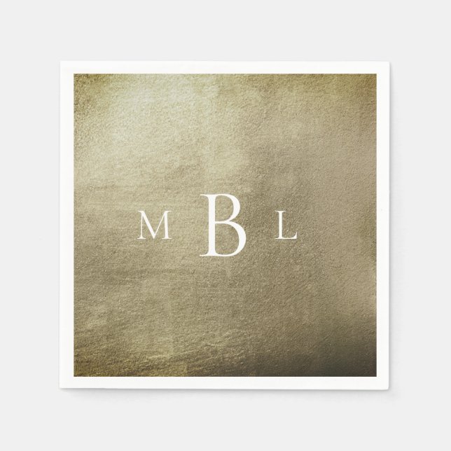 Metallic Bronz White Monogram Wedding Cocktail Serviette (Vorderseite)