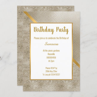 METALLIC BRONZE GOLD EMBOSS GLITZER GEBURTSTAG EINLADUNG