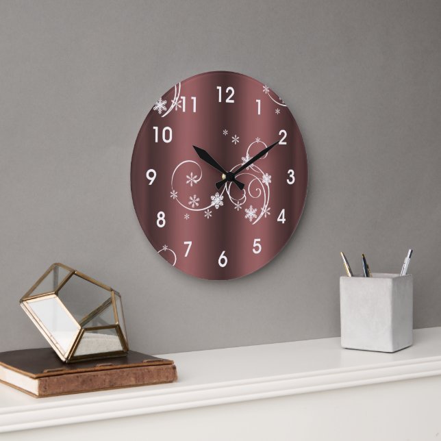 Metallic Brown White Wirbel Weihnachten Große Wanduhr (Büro)