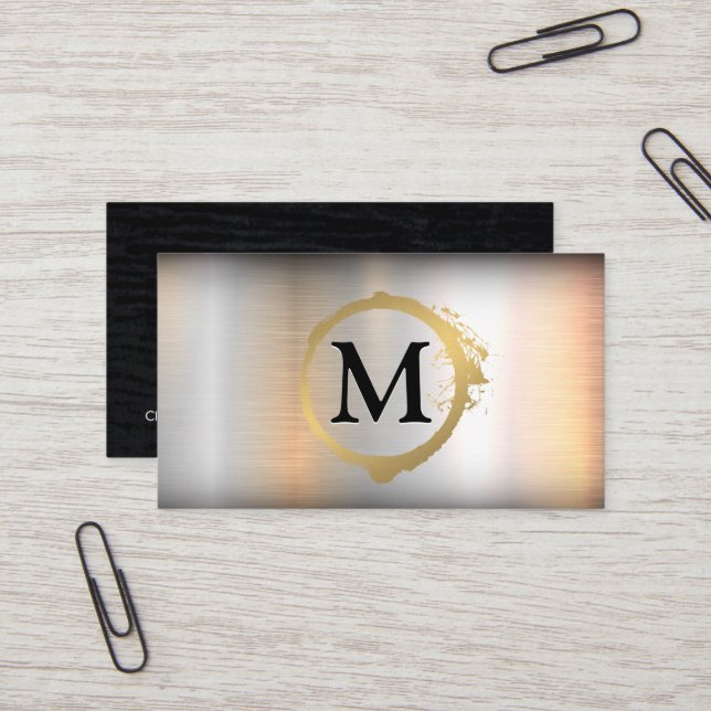 Metallic Brush | Monogram Gold Stain Visitenkarte (Vorderseite/Rückseite Beispiel)