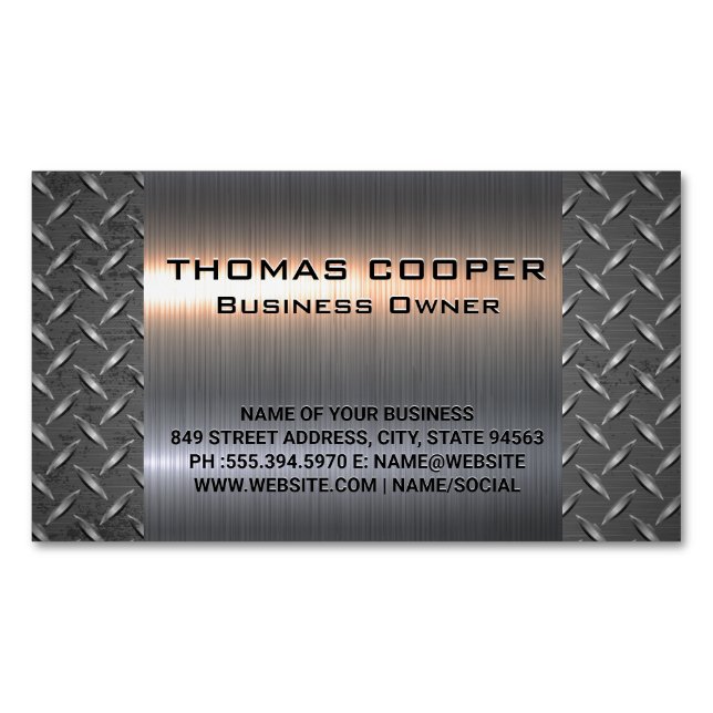 Metallic Brushed Shine | Diamant gepolstertes Must Magnetische Visitenkarte (Vorderseite)