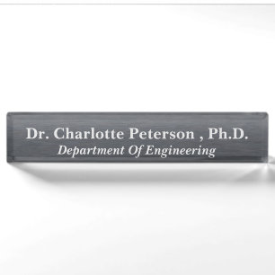 Metallic Charcoal Black PhD oder Doktorat Namensplakette