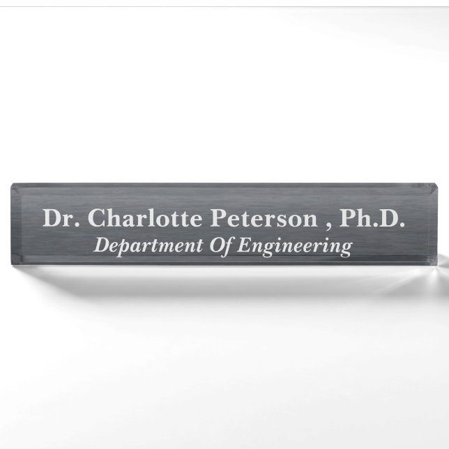 Metallic Charcoal Black PhD oder Doktorat Namensplakette (Vorderseite)