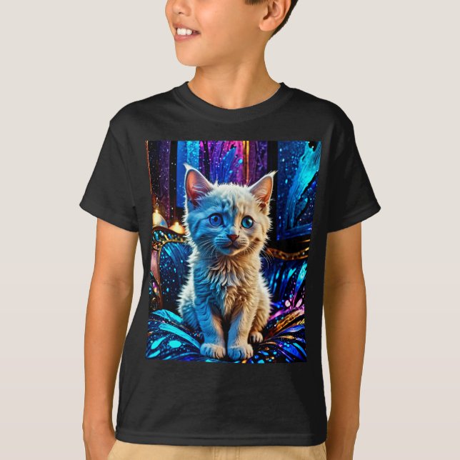 Metallic Design White Kitten T-Shirt (Vorderseite)