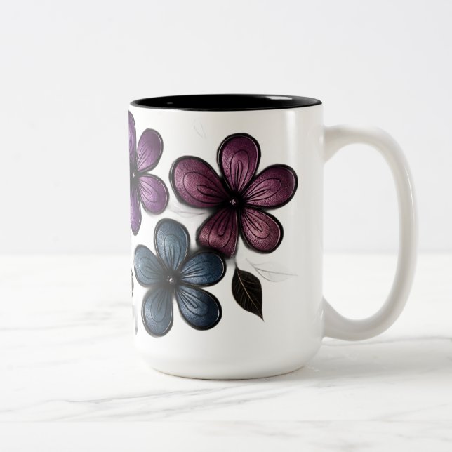 Metallic Doodle floral Art - Luxe Embossed Blume Zweifarbige Tasse (Rechts)