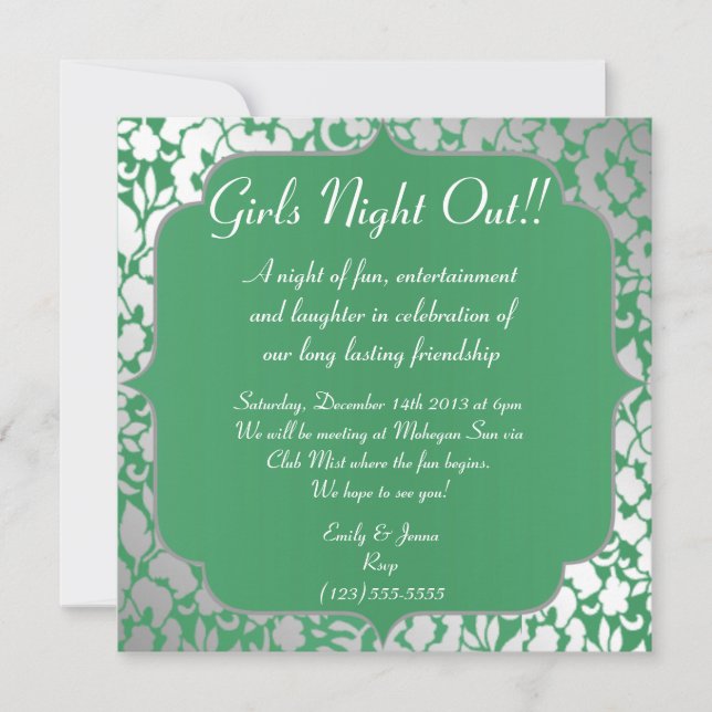 Metallic Emerald Green Girls Night Out Invitation (Devant)