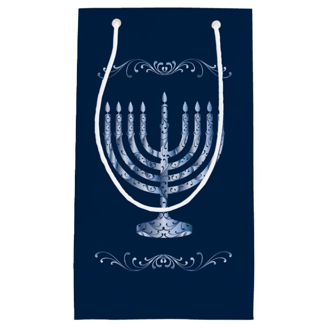 Metallic Filigree Menorah Kleine Geschenktüte (Vorderseite)