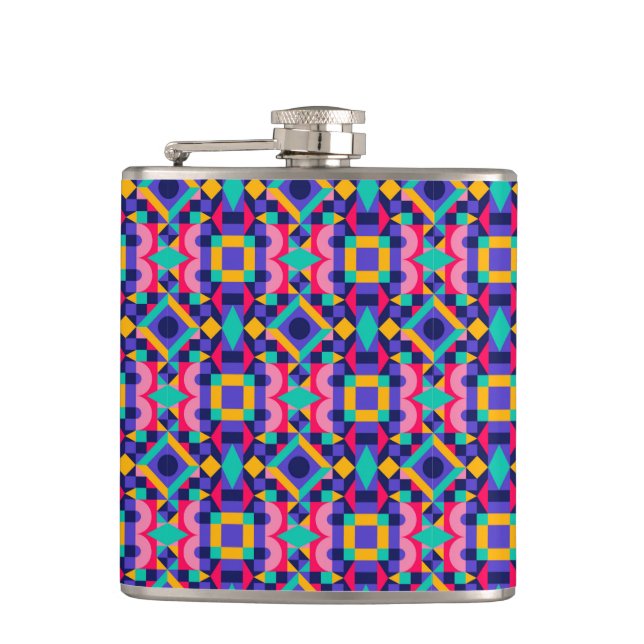 Metallic flask with vibrant geometric pattern  flachmann (Vorderseite)
