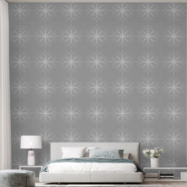 Metallic flower tile gray background tapete (Schlafzimmer)