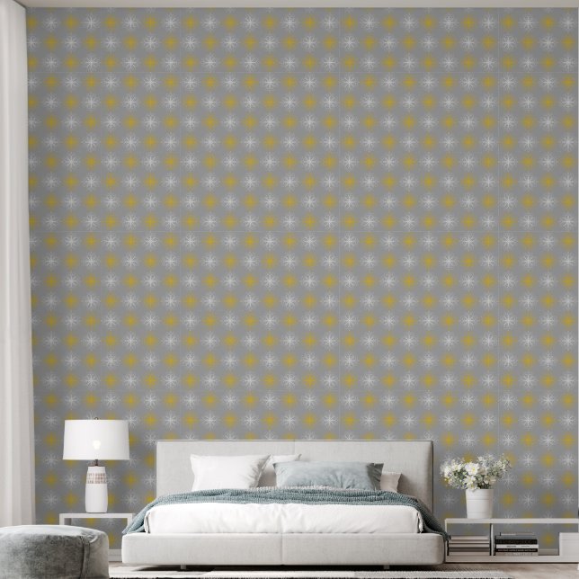Metallic flower tile gray background tapete (Schlafzimmer)