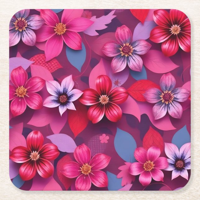  Metallic Flowers Paper Pulp Coaster Set  Rechteckiger Pappuntersetzer (Vorderseite)