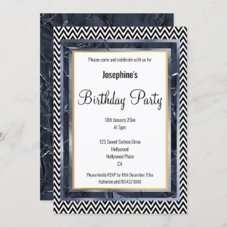 METALLIC FOIL BLUE LAYER ZICKZACK GEBURTSTAG EINLADUNG