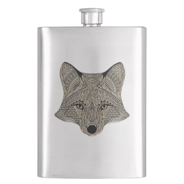 Metallic Fox Face Flachmann (Vorderseite)