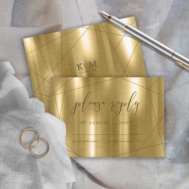 Metallic Geometric Wedding Gold ID648 RSVP Karte (Von Creator hochgeladen)