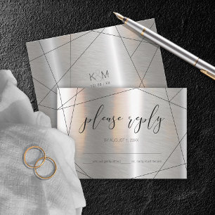 Metallic Geometric Wedding Silver/Black ID648 RSVP Karte