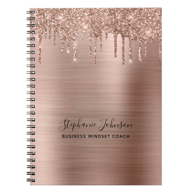 Metallic Glam Rose Gold Glitter Drip Boss Lady Notizblock (Vorderseite)