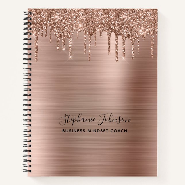 Metallic Glam Rose Gold Glitzer Tropfen Boss Lady Notizbuch (Vorderseite)