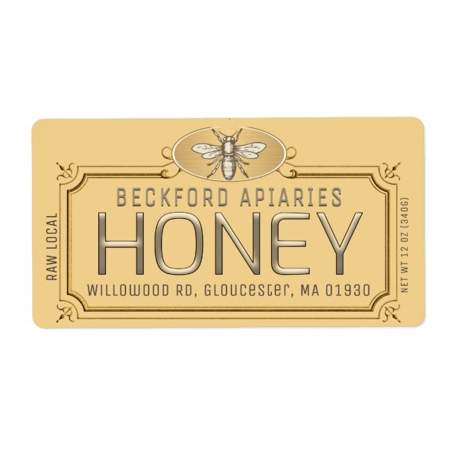 Metallic Gold 3D Gerahmt Honey Label mit Biene (Vorne)