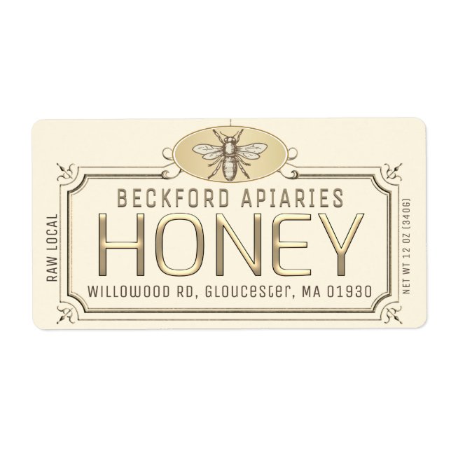 Metallic Gold 3D Gerahmt Honey Label mit Biene (Vorne)