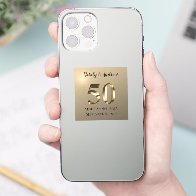 Metallic Gold 50. Hochzeitstag Aufkleber (Telefon)