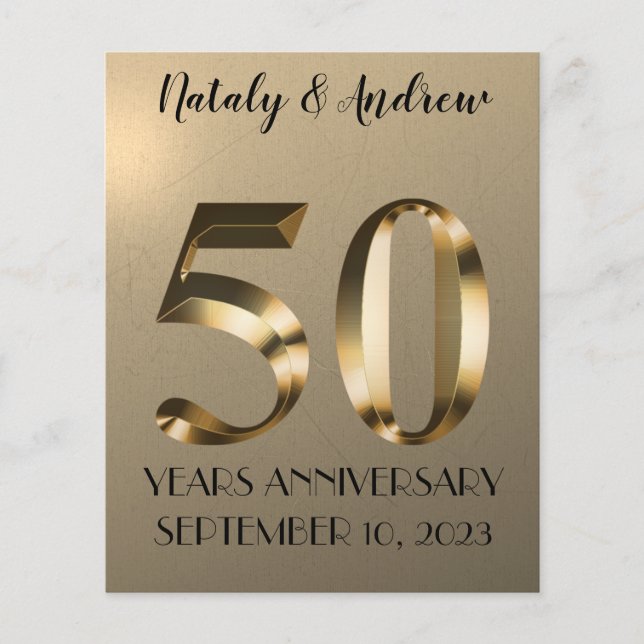 Metallic Gold 50. Hochzeitstag Flyer (Vorne)