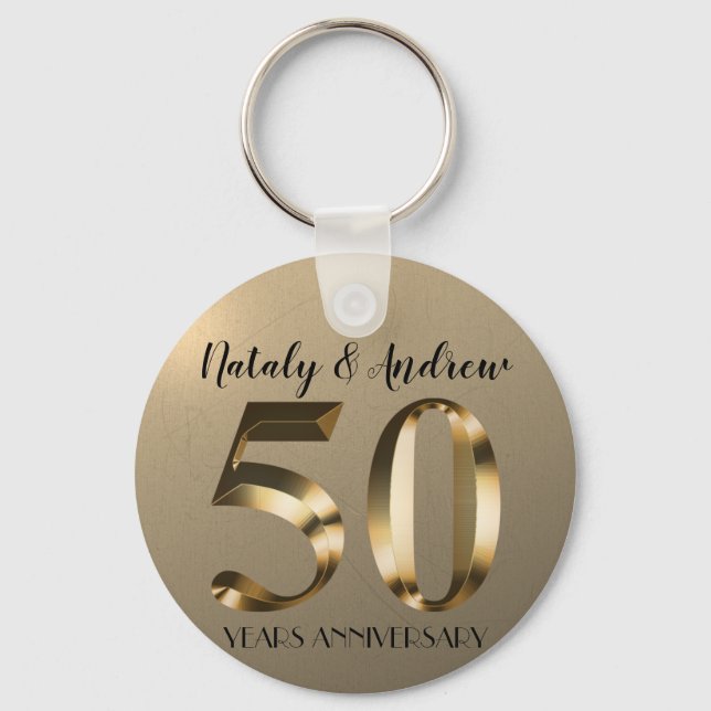 Metallic Gold 50. Hochzeitstag Schlüsselanhänger (Vorderseite)